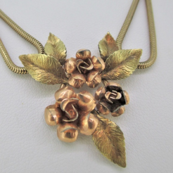 KREMENTZ Vintage Rose Pendant Snake Chain Necklace - Picture 2 of 5